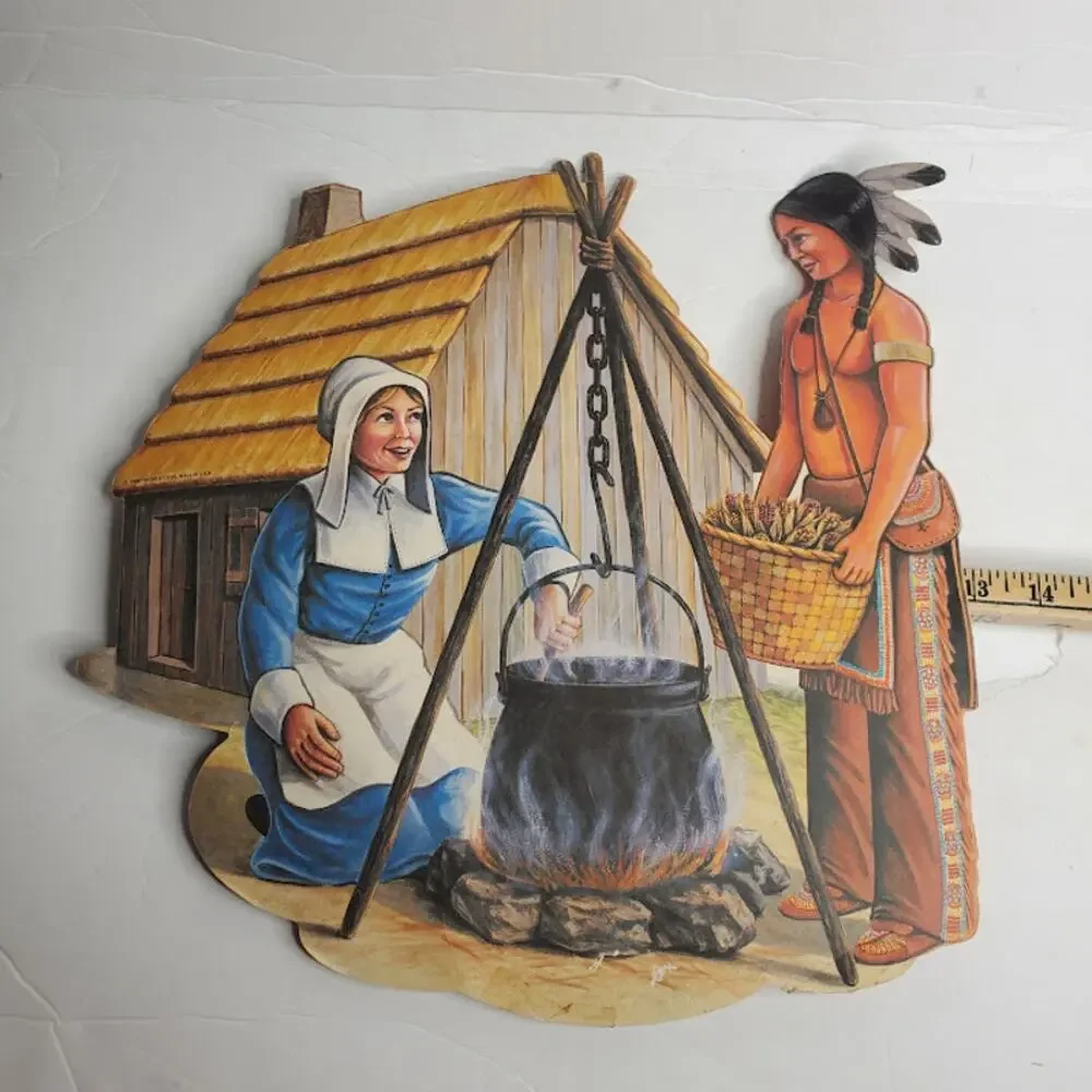 Beistle Paper Co. 1990 Thanksgiving Decorations Pilgrims Turkey Native American